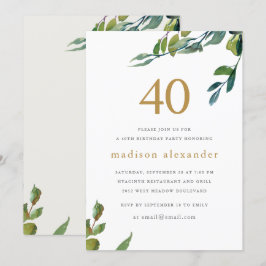 Invitación Elegante acuarela Botánica 40 cumpleaños