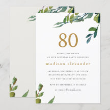 Elegante acuarela Botánica 80 cumpleaños