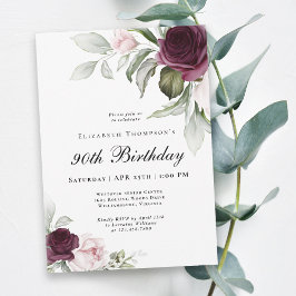 Invitación Elegante acuarela Botánica 90 cumpleaños
