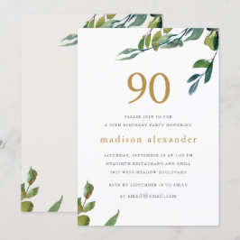 Invitación Elegante acuarela Botánica 90 cumpleaños