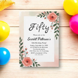 Invitación Elegante acuarela botánica Floral 50 cumpleaños