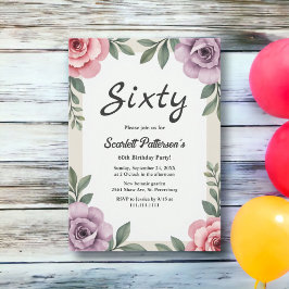 Invitación Elegante acuarela botánica Floral 60 cumpleaños