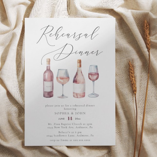 Invitación Elegante acuarela Botellas de vino Ensayo Cena (Subido por el creador)