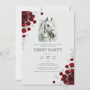 Invitación Elegante Acuarela Caballo Blanco Rosas Derby de Ke