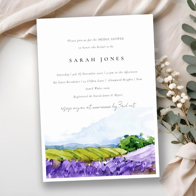 Invitación Elegante acuarela Campos de lavanda Ducha de novia (Subido por el creador)