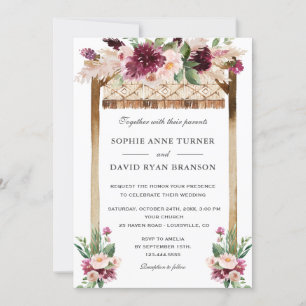 Invitación Elegante acuarela Canopy Burgundy Flowers Boda