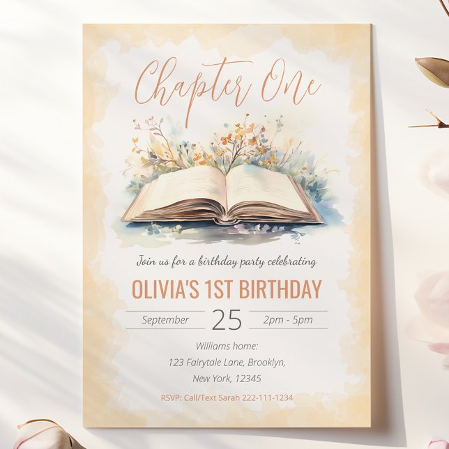 Invitación Elegante acuarela Capítulo Un libro de cuentos Cum (Subido por el creador)