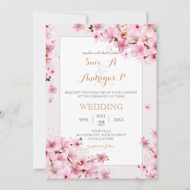 Invitación Elegante acuarela Cerezo Blossom Primavera Boda (Anverso)