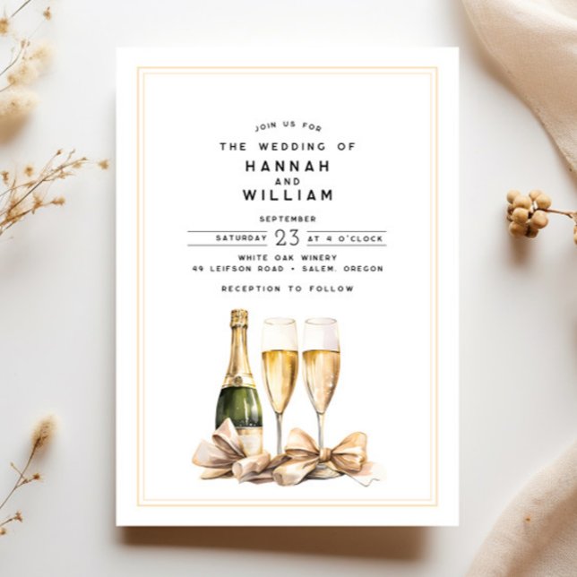 Invitación Elegante acuarela Champagne Bow Boda (Subido por el creador)