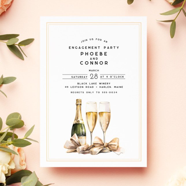 Invitación Elegante acuarela Champagne Bow Engagement Party (Subido por el creador)