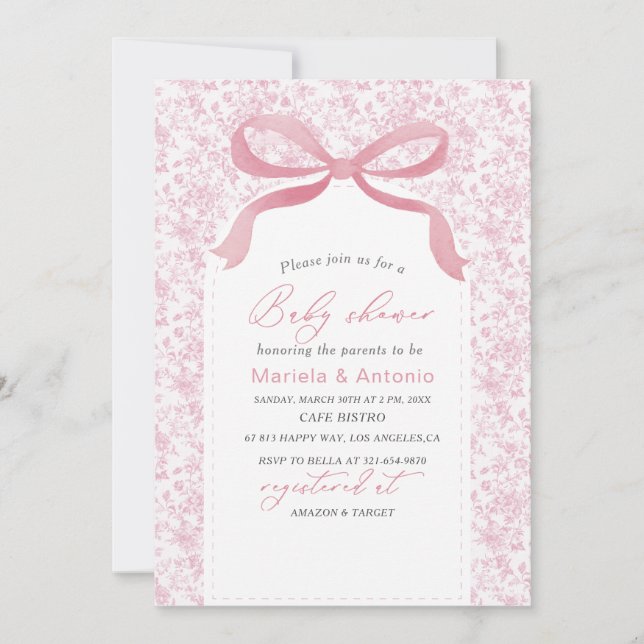 Invitación Elegante acuarela Chica Baby Shower Invi (Anverso)
