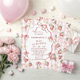 Invitación Elegante acuarela chica de fresa primer cumpleaños