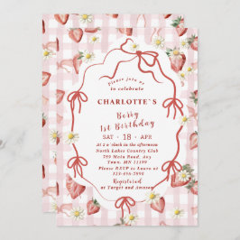 Invitación Elegante acuarela chica de fresa primer cumpleaños