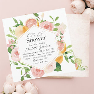 Invitación Elegante acuarela Citrus Flores Rosa Espectáculo d