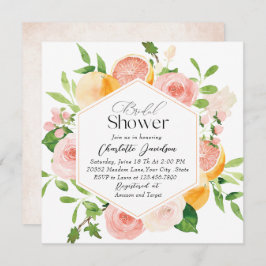 Invitación Elegante acuarela Citrus Flores Rosa Espectáculo d