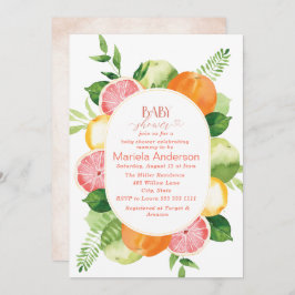 Invitación Elegante acuarela Citrus Flores rosadas Baby Show