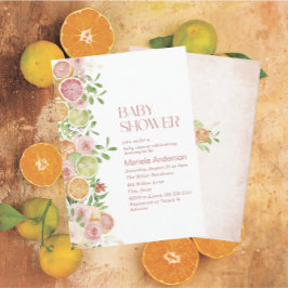 Invitación Elegante acuarela Citrus Flores rosadas Baby Show