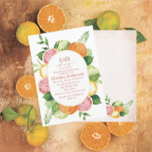 Elegante acuarela Citrus Flores rosadas Baby Show