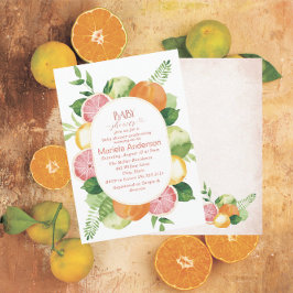 Invitación Elegante acuarela Citrus Flores rosadas Baby Show