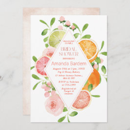 Invitación Elegante acuarela Citrus Flores rosadas chiringuit