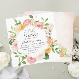 Invitación Elegante acuarela Citrus Flores rosas Baby Shower