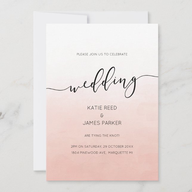 Invitación elegante acuarela con efecto ombre rosa (Anverso)