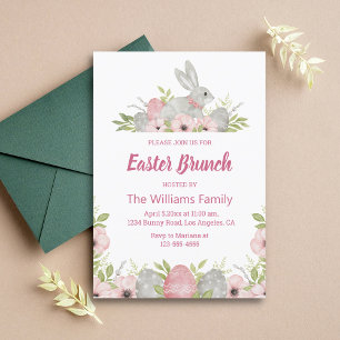 Invitación elegante acuarela conejito de pascua brunch floral