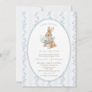 Invitación Elegante acuarela conejo lazo azul Baby Shower