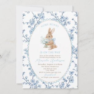 Invitación Elegante acuarela conejo lazo azul Baby Shower