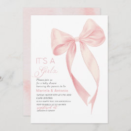 Invitación Elegante acuarela Coquette Chica Bow Rosa Sh