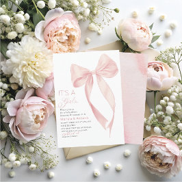 Invitación Elegante acuarela Coquette Chica Bow Rosa Sh