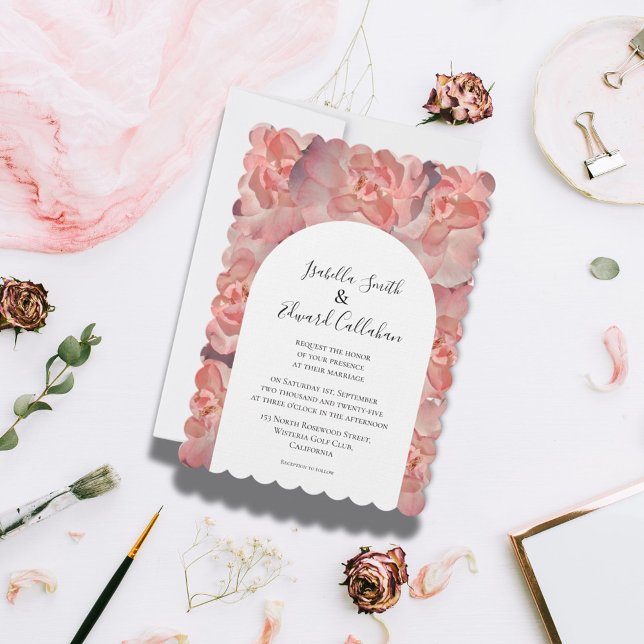 Invitación Elegante acuarela Coral Rosa Rosa Boda floral (Subido por el creador)