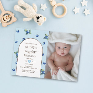 Invitación Elegante acuarela Cute Berry Primer cumpleaños fot