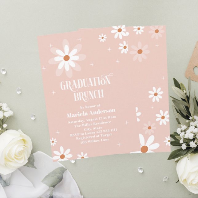 Invitación Elegante acuarela Daisy Flovers Graduación Brunc (Subido por el creador)