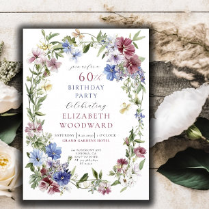 Invitación Elegante acuarela de Boho Flor Silvestre 60 cumple