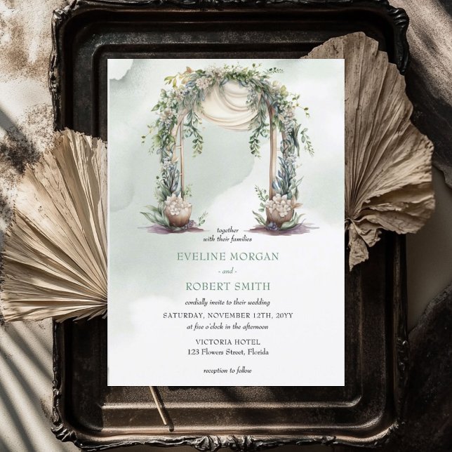 Invitación Elegante acuarela de boho verde arca arbolada (Elegant watercolor boho greenery leafy arch invitation)