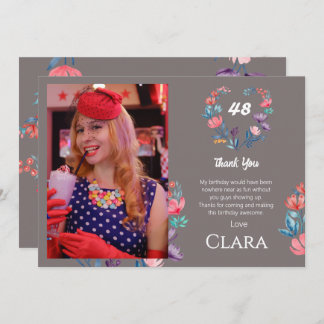 Invitación Elegante acuarela de corazón floral cumpleaños gra