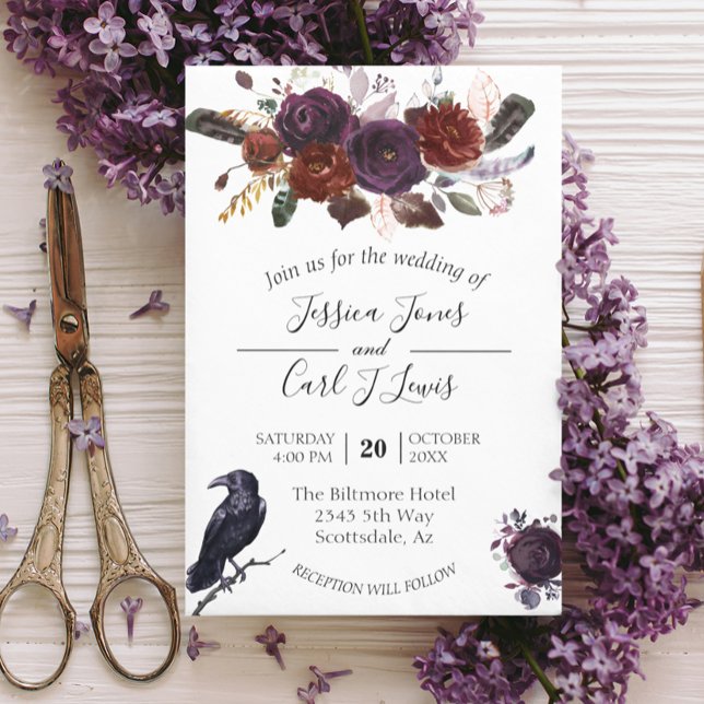 Invitación elegante acuarela de flores de cuervo d (Subido por el creador)