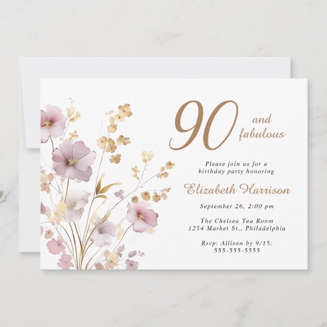 Invitación Elegante acuarela de flores silvestres fiesta de c (Anverso)