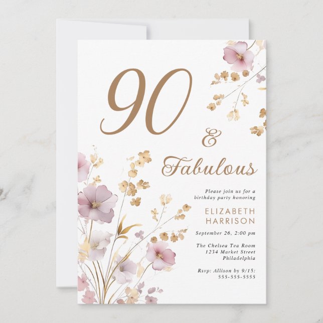 Invitación Elegante acuarela de flores silvestres fiesta de c (Anverso)