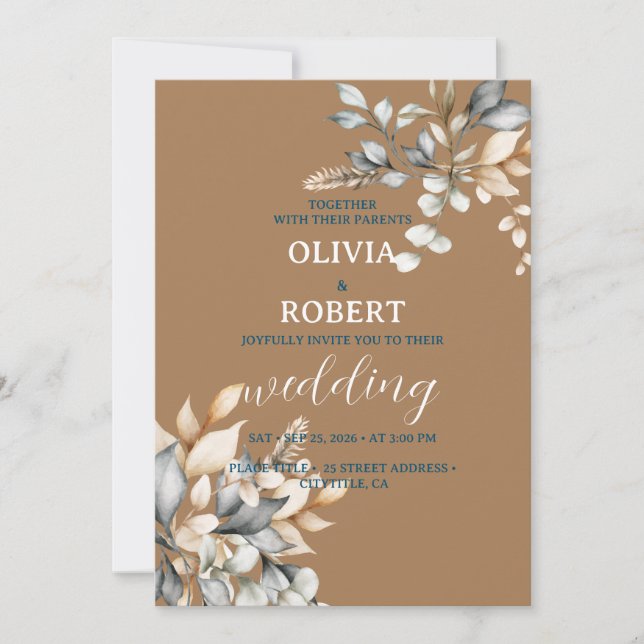 Invitación Elegante acuarela de invierno floral (Anverso)