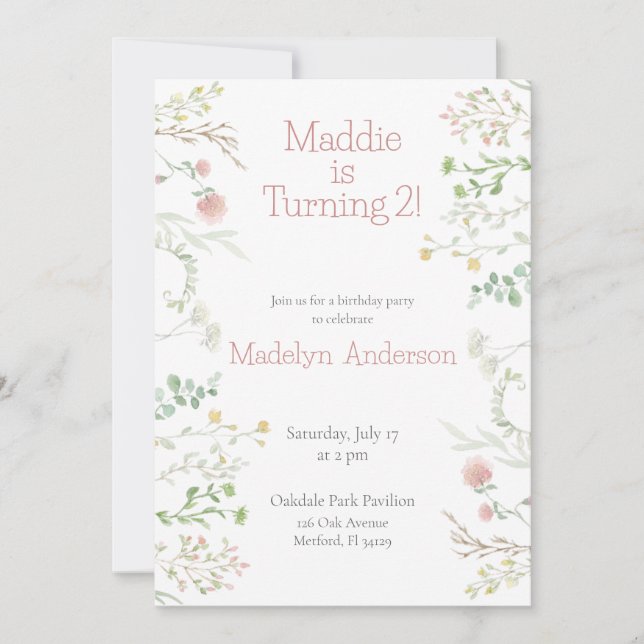 Invitación Elegante acuarela de la frontera de las flores sil (Anverso)