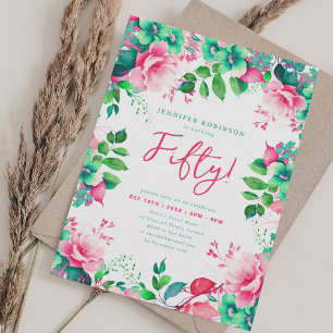 Invitación Elegante acuarela de primavera floral 50 cumpleaño
