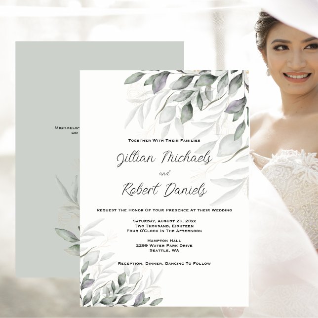 Invitación Elegante acuarela deja Boda (Elegant Watercolor Leaves Wedding Invitation)