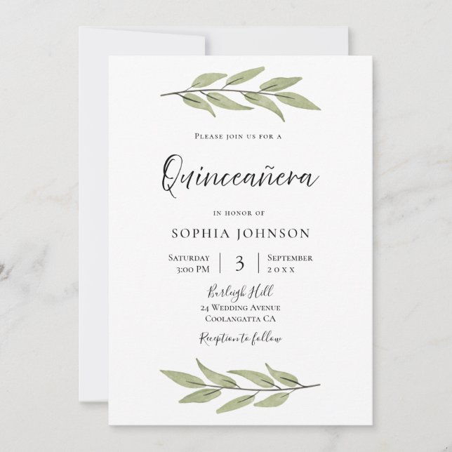 Invitación Elegante acuarela deja Fiesta Quinceanera (Anverso)