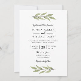 Invitación Elegante acuarela deja un hermoso Boda