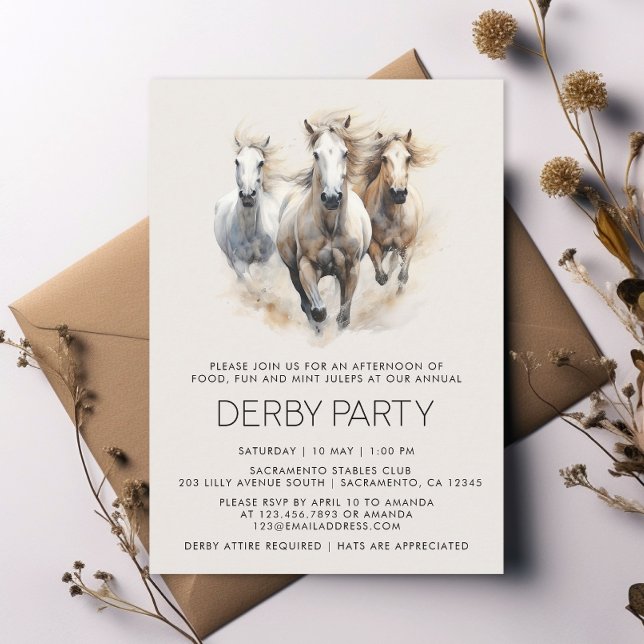 Invitación Elegante acuarela Derby Fiesta Carreras de caballo (Subido por el creador)