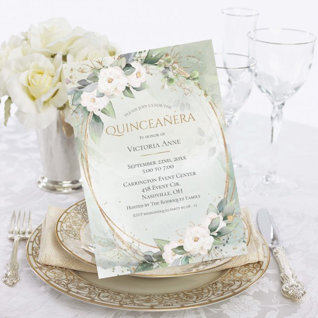 Invitación Elegante acuarela dorada Quinceañera verde (Subido por el creador)