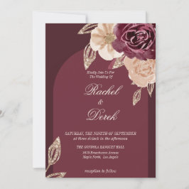 Invitación Elegante acuarela Dorado Borgoña Boda floral