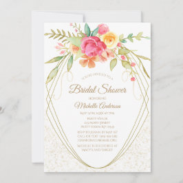 Invitación Elegante acuarela Dorado rosa Floral Bridal Ducha